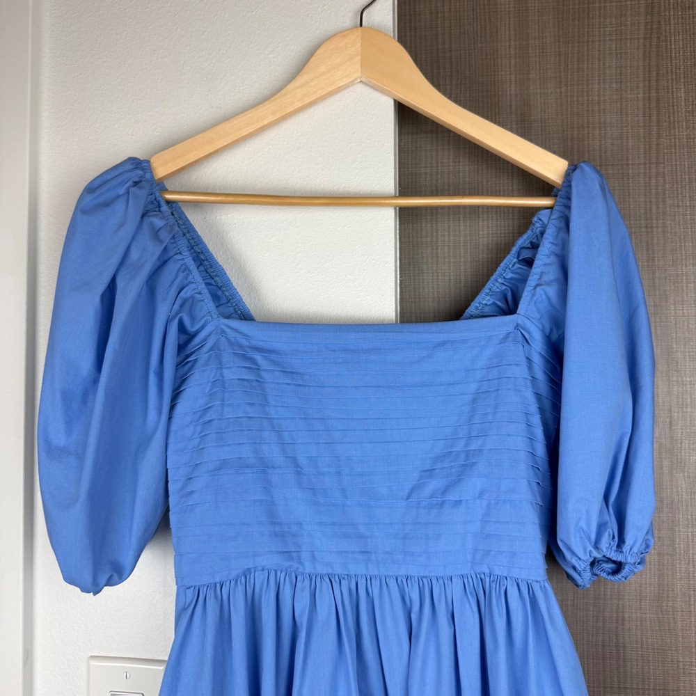 Abercrombie & Fitch Blue Emerson Poplin Puff Sleeve Midi Dress Size Small - Picture 3 of 10
